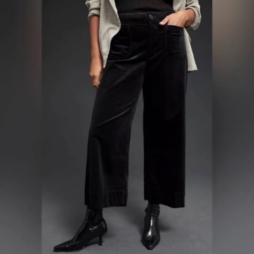 Anthropologie Maeve The Colette Cropped Wide Leg Corduroy Black Pants